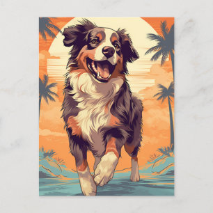 Australian Shepherd at a tropical beach Postcard
