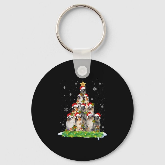 Australian Shepherd Aussie Christmas Ornament Tree Key Ring (Front)