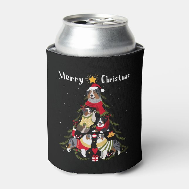 Australian Shepherd Aussie Christmas Tree Xmas Dog Can Cooler (Can Front)