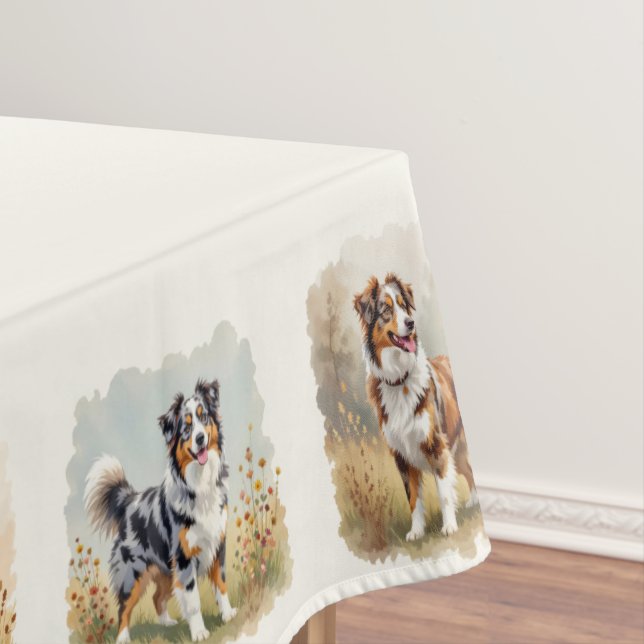 Australian Shepherd Aussie Dogs Tablecloth (In Situ)