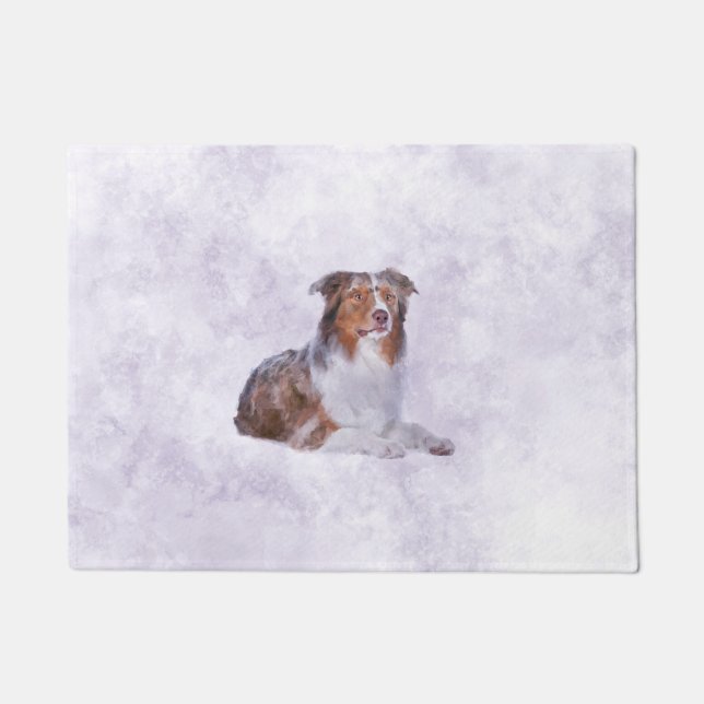 Australian Shepherd - Aussie Watercolor Digital Ar Doormat (Front)