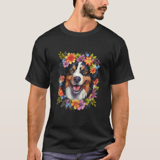 Australian Shepherd Aussie with Flower Crown Retro T-Shirt