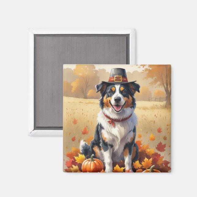 Australian Shepherd Autumn Leaves Thanksgiving Art Magnet (Front/Back)