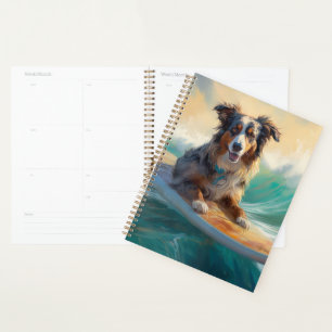 Australian Shepherd Beach Surfing Painting Planner