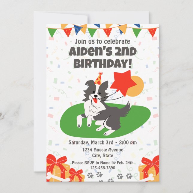 Australian Shepherd Birthday Invitation (Front)