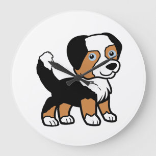 Australian Shepherd Black Tri Cartoon With Tail Large Clock