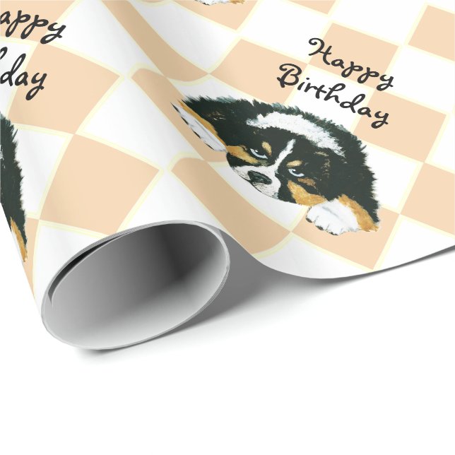 Australian Shepherd Black Tri Puppy - argyle Wrapping Paper (Roll Corner)
