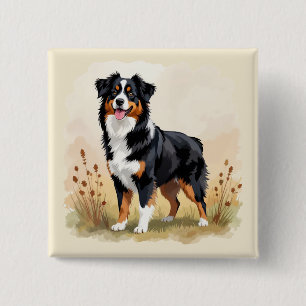 Australian Shepherd Black Tricolor Aussie Dog 15 Cm Square Badge