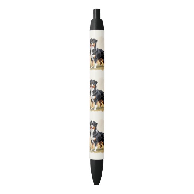 Australian Shepherd Black Tricolor Aussie Dog Ink Pen (Front Vertical)