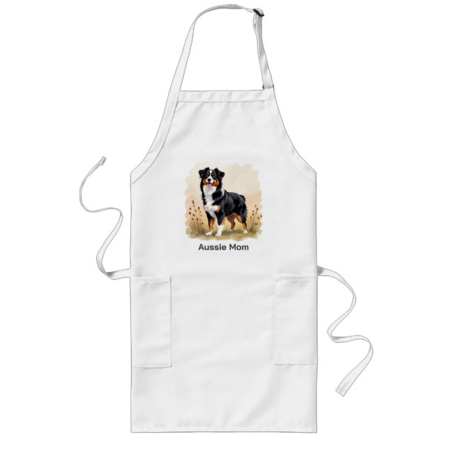 Australian Shepherd Black Tricolor Aussie Dog Long Apron (Front)
