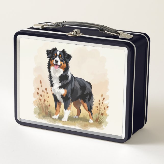 Australian Shepherd Black Tricolor Aussie Dog Metal Lunch Box (Front)