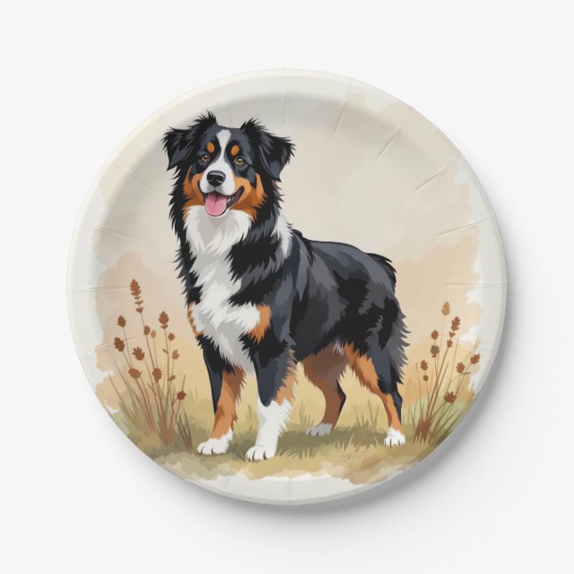 Australian Shepherd Black Tricolor Aussie Dog Paper Plate (Front)