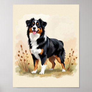 Australian Shepherd Black Tricolor Aussie Dog Poster