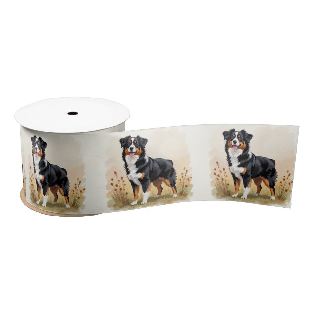 Australian Shepherd Black Tricolor Aussie Dog Satin Ribbon (Spool)