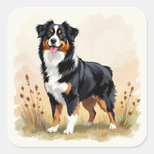 Australian Shepherd Black Tricolor Aussie Dog Square Sticker