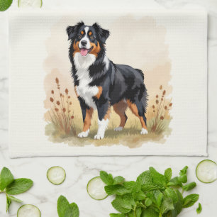 Australian Shepherd Black Tricolor Aussie Dog Tea Towel