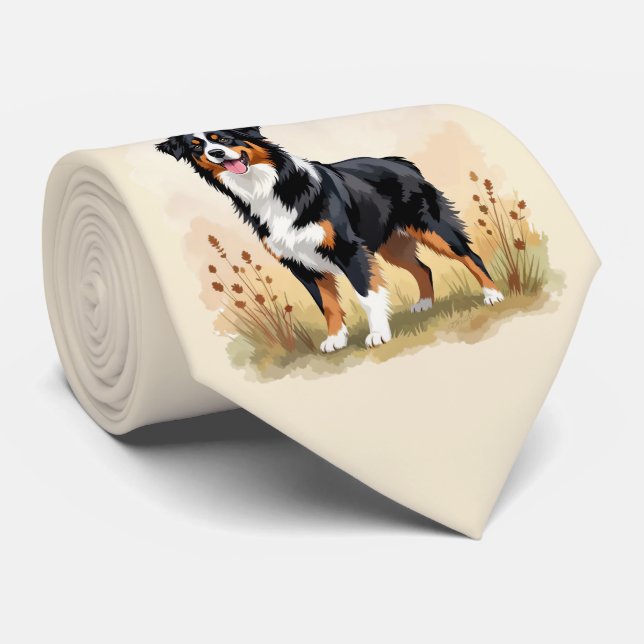 Australian Shepherd Black Tricolor Aussie Dog Tie (Rolled)