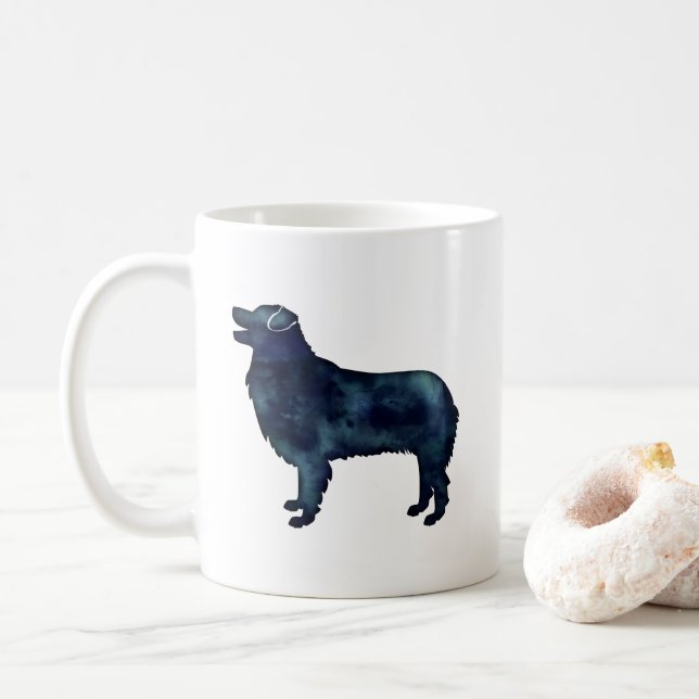 Australian Shepherd Black Watercolor Silhouette Coffee Mug (With Donut)