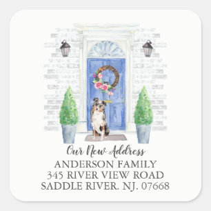 Australian Shepherd Blue Door New Address Label