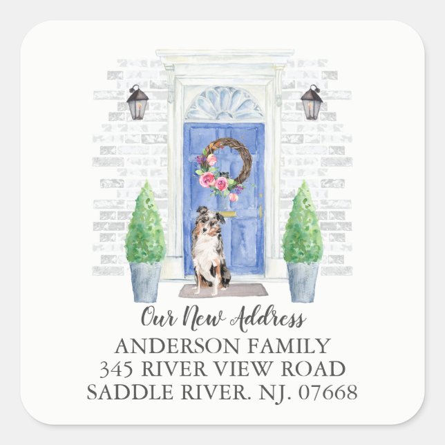 Australian Shepherd Blue Door New Address Label (Front)