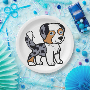 Australian Shepherd Blue Merle Cartoon with Tail Paper Plate