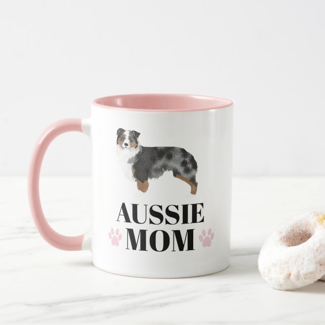 Australian Shepherd blue merle dog mom with photo Mug (With Donut)