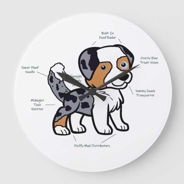 Australian Shepherd Blue Merle Funny Anatomy Large Clock (Front)
