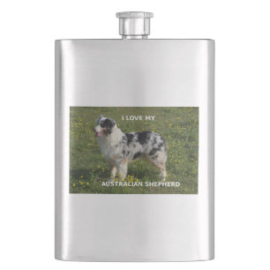 australian shepherd blue merle love w pic hip flask