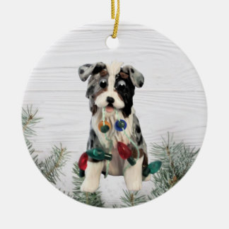 Australian Shepherd Blue Merle Tricolor Ceramic C Ornament