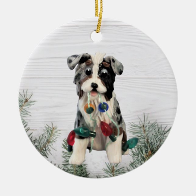 Australian Shepherd Blue Merle Tricolor Ceramic  C Ornament (Front)
