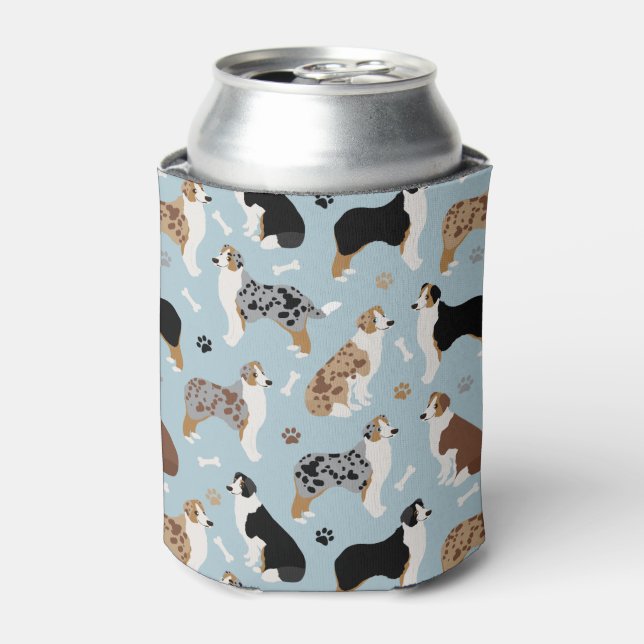 Australian Shepherd Bones and Paws Can Cooler (Can Front)