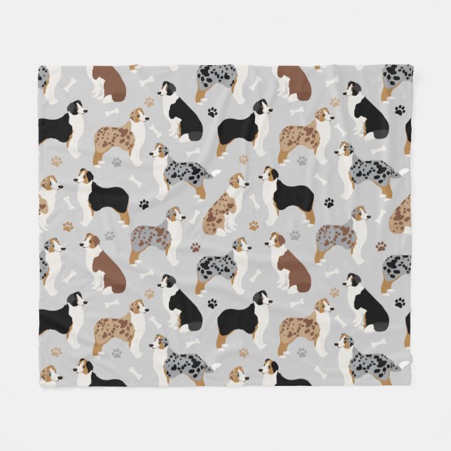 Australian Shepherd Bones and Paws Fleece Blanket (Front (Horizontal))