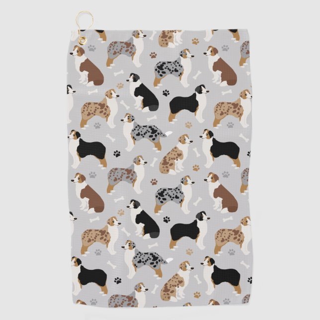 Australian Shepherd Bones and Paws Golf Towel (Front)