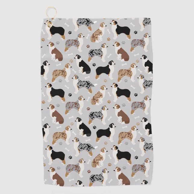 Australian Shepherd Bones and Paws Golf Towel (Front)