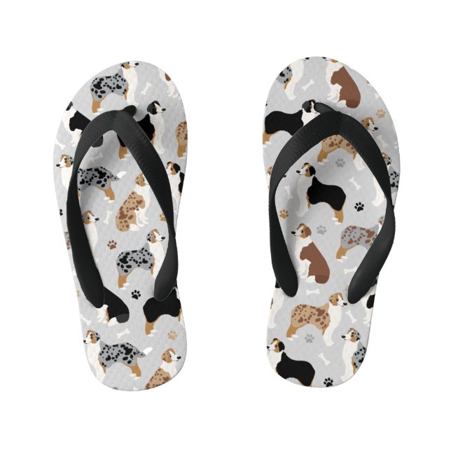 Australian Shepherd Bones and Paws Kid's Thongs (Footbed)