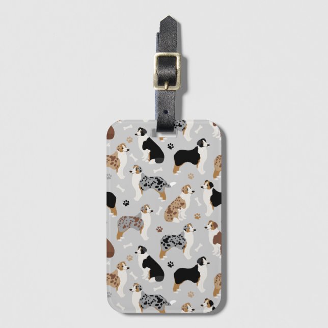 Australian Shepherd Bones and Paws Luggage Tag (Front Vertical)