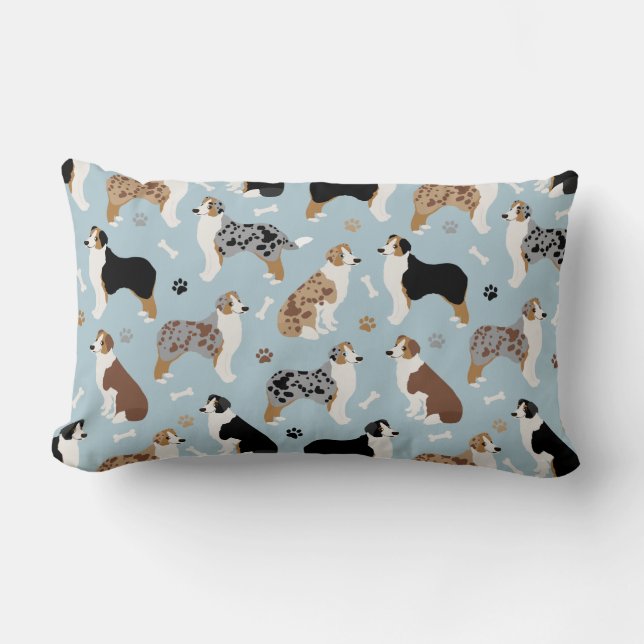 Australian Shepherd Bones and Paws Lumbar Cushion (Front)