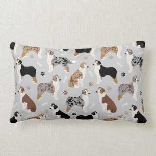 Australian Shepherd Bones and Paws Lumbar Pillow