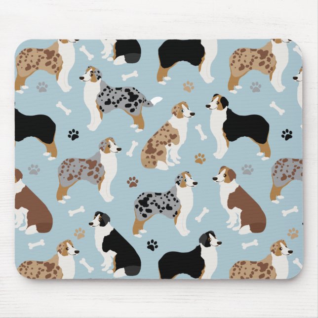 Australian Shepherd Bones and Paws Mouse Pad (Front)