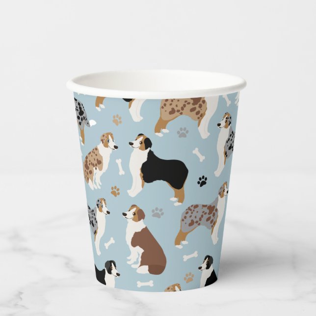 Australian Shepherd Bones and Paws Paper Cups (Front)