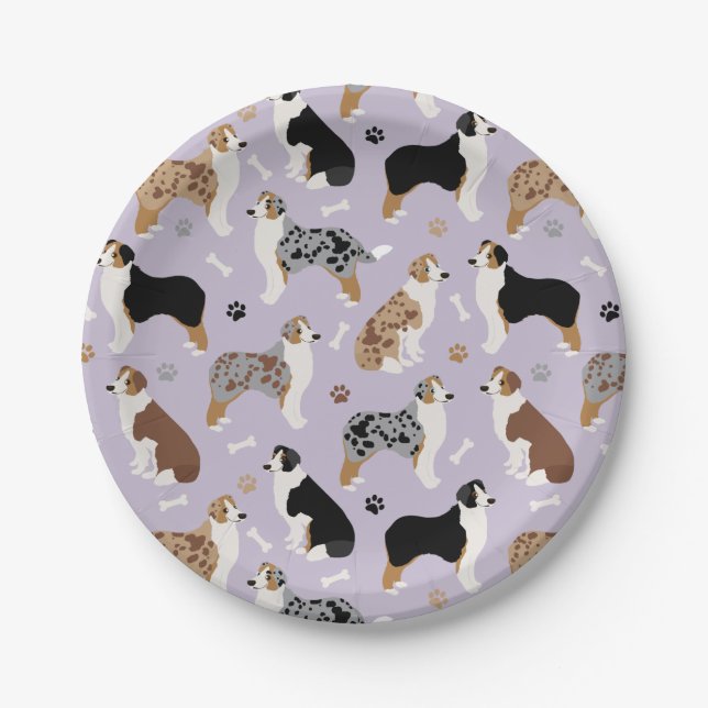 Australian Shepherd Bones and Paws Paper Plate (Front)