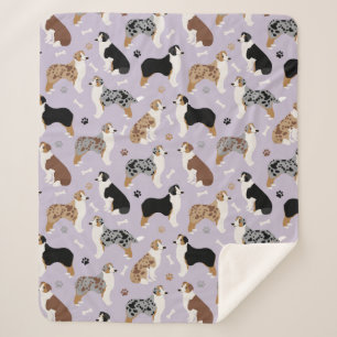 Australian Shepherd Bones and Paws Sherpa Blanket