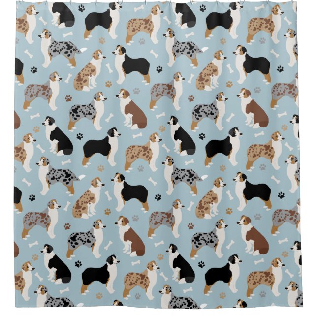 Australian Shepherd Bones and Paws Shower Curtain (Front)