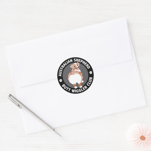 Australian Shepherd Butt Wigglers Club - Red Merle Classic Round Sticker (Envelope)