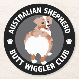 Australian Shepherd Butt Wigglers Club - Red Merle Round Paper Coaster