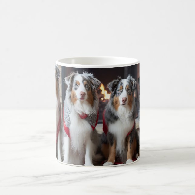 Australian Shepherd by the Fireplace Christmas Coffee Mug (Center)