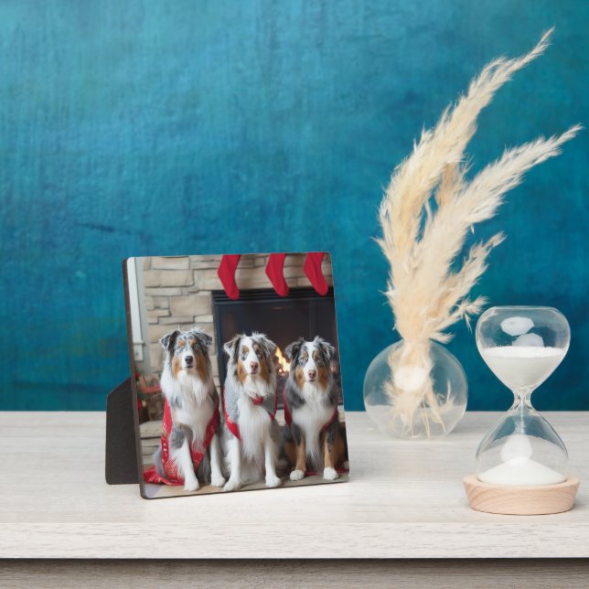 Australian Shepherd by the Fireplace Christmas Plaque (Insitu)