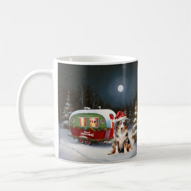 Australian Shepherd Caravan Christmas Adventure Coffee Mug (Left)
