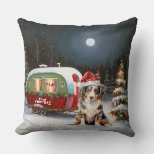 Australian Shepherd Caravan Christmas Adventure Cushion