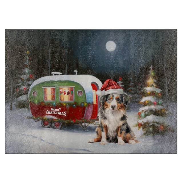 Australian Shepherd Caravan Christmas Adventure Cutting Board (Front)